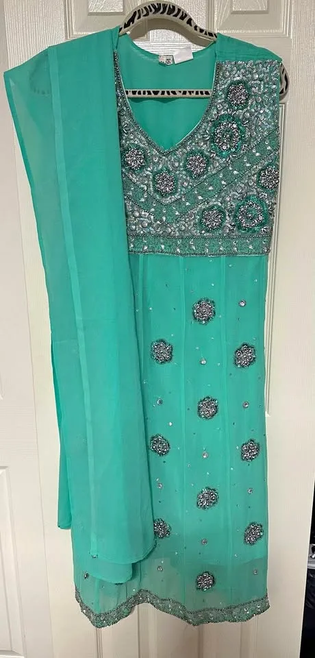 Teal & Silver Anarkali - Indian Outfit thumbnail