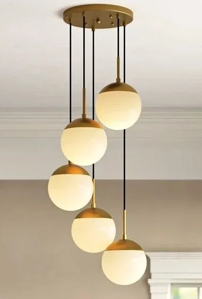 Chandelier - 5 Light Cluster Pendant (White and Golden)