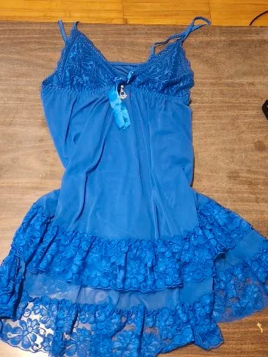 Bright Blue Lace Babydoll – Size Large thumbnail