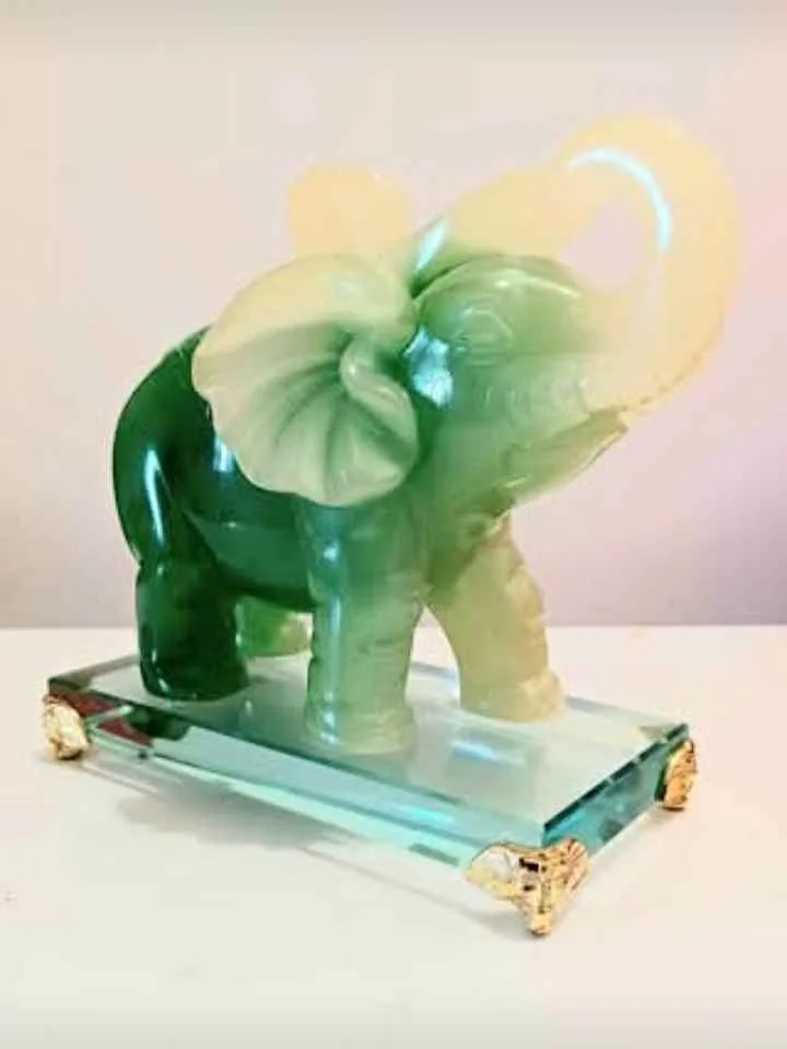 Large Carved Jade Elephant Figurine thumbnail
