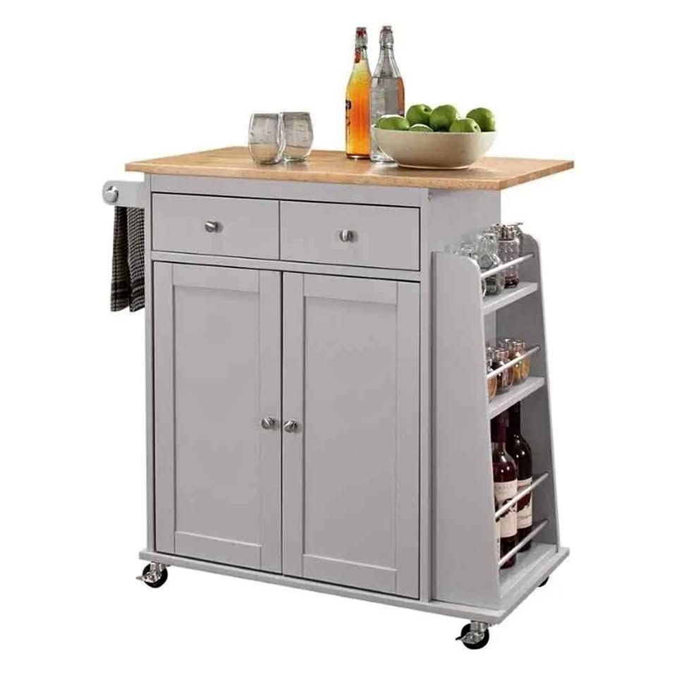 Acme Kitchen Island Cart, Grey and Natural, NEW
