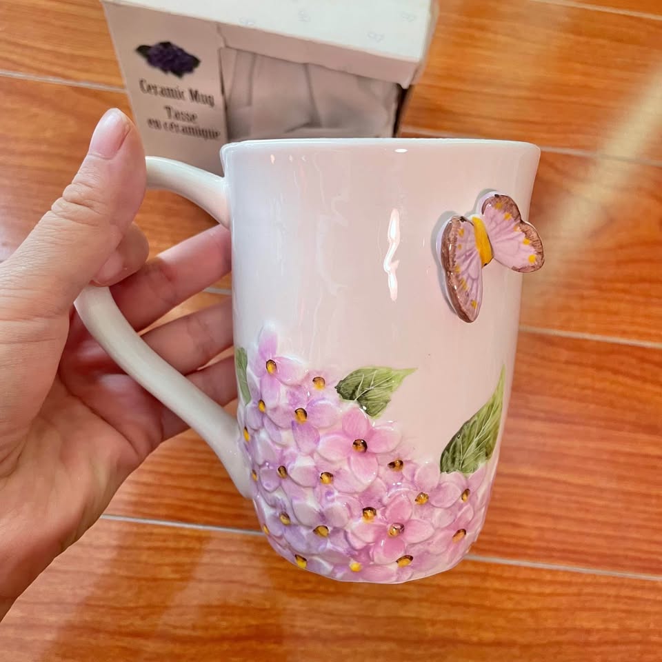 3D Coffee Mug Featuring Purple Hydrangeas and Butterfly - photo 2