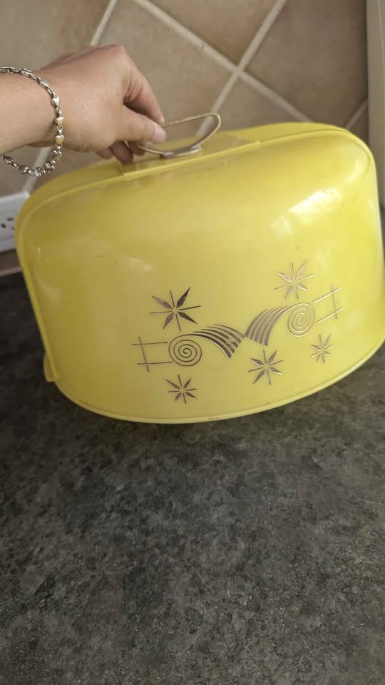 Vintage Yellow Cookies Canister & Lustro-Ware cake cover - photo 4