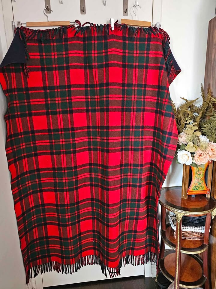 Scottish Wool Vintage Blanket Red Tartan Plaid Travel Rug
