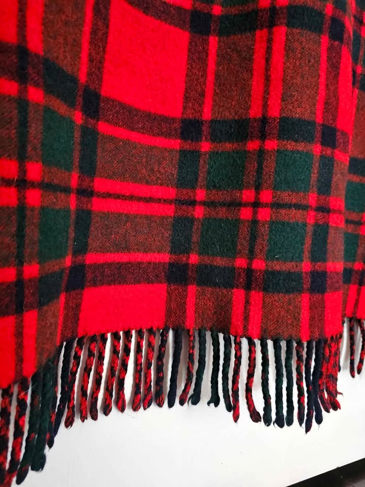 Scottish Wool Vintage Blanket Red Tartan Plaid Travel Rug - photo 4