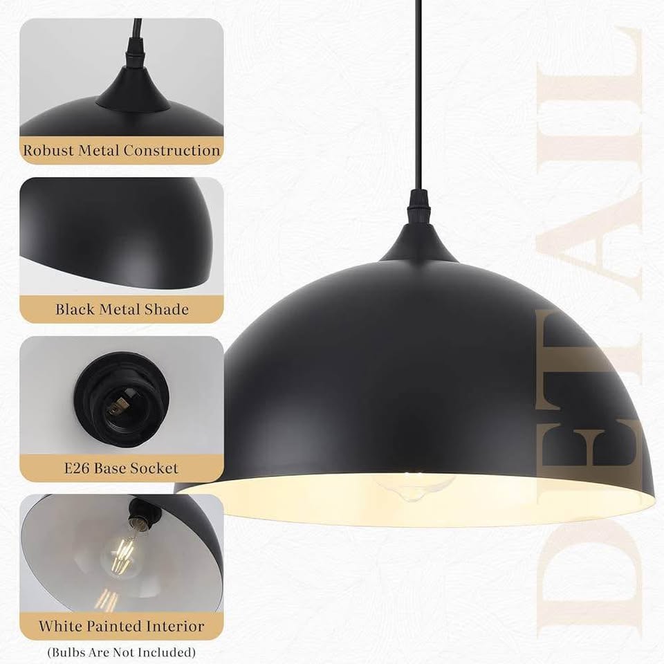 Black Pendant Light, 11.8 inch Black and White Dome (1 Pack) - photo 4