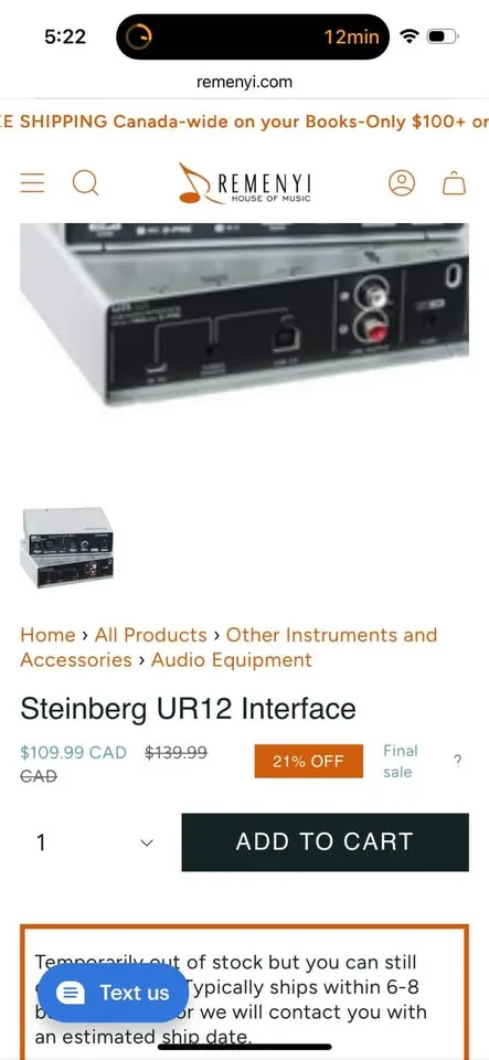 Steinberg UR12 Audio Interface image indicator(7)