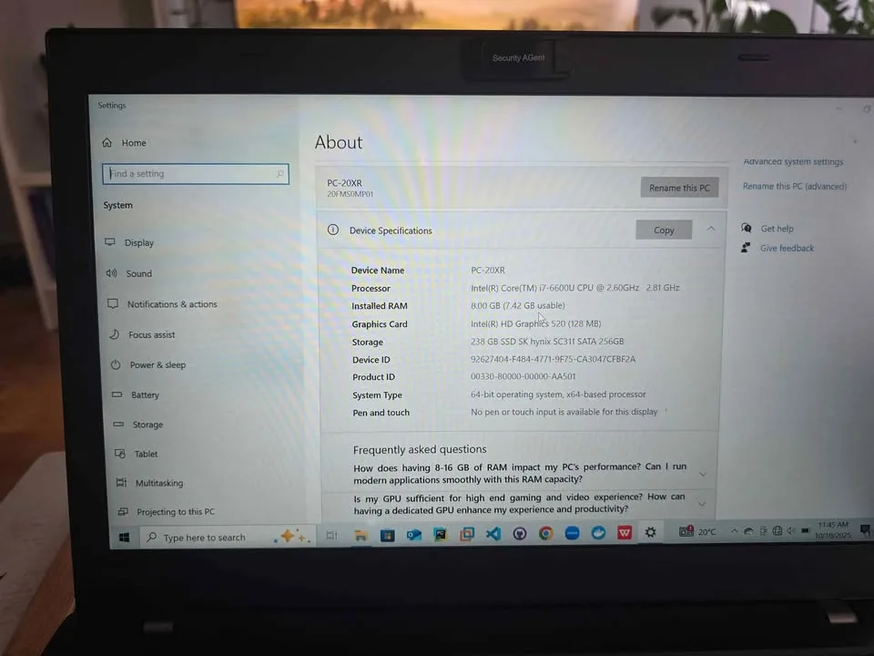 LAPTOP FOR WORK/STUDY: i7-6600U, 8GB, 256GB SSD image indicator(8)