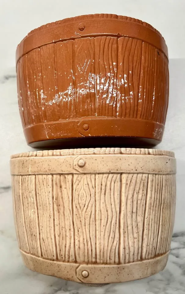 Pair, Vintage Wall Pocket Faux Wood “Barrels” image indicator(2)