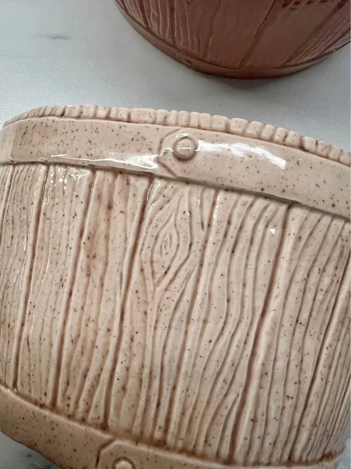 Pair, Vintage Wall Pocket Faux Wood “Barrels” image indicator(3)