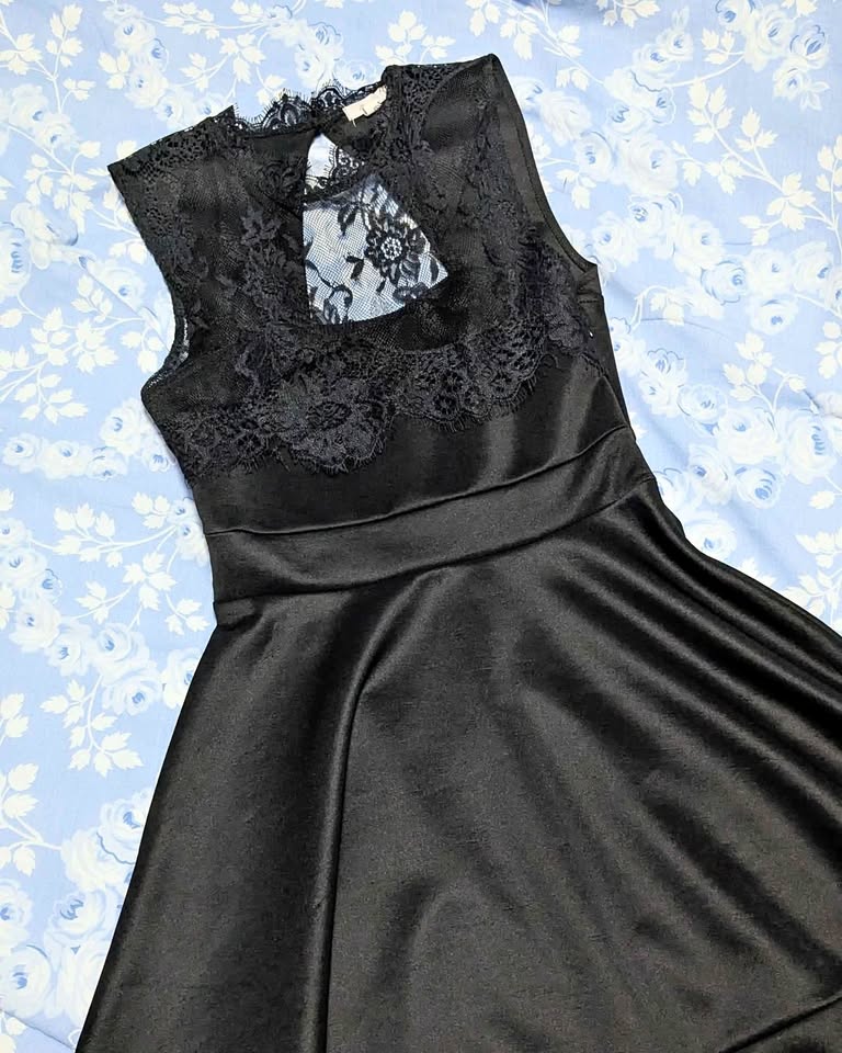 Black Lace and Strapless Floral Dresses