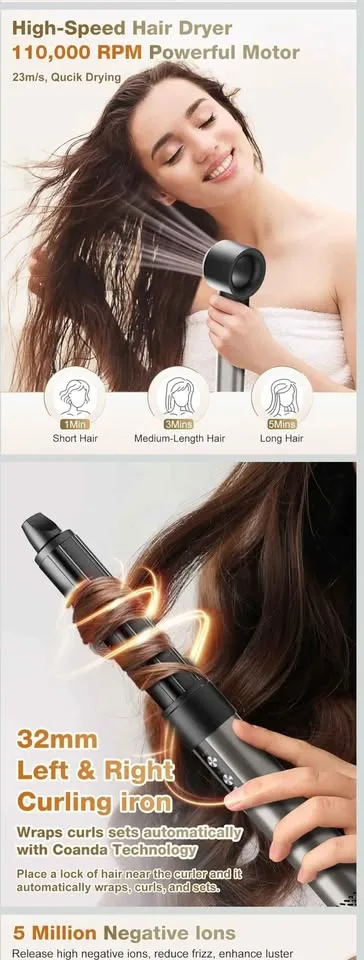7MAGIC Hair Dryer Brush & 6 in 1 Hair Styler, Silver image indicator(2)