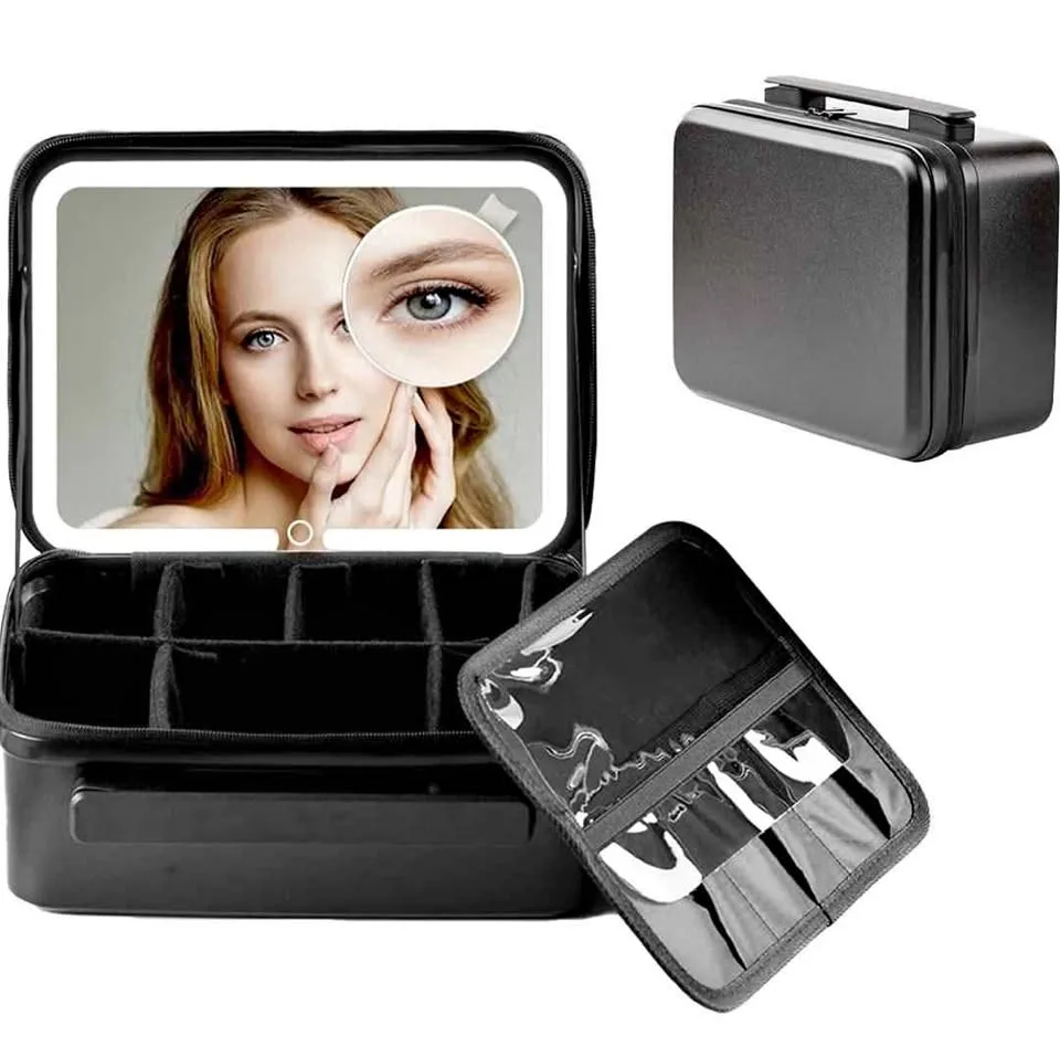 Travel Cosmetic Train Case with Removable Lighted Mirror thumbnail