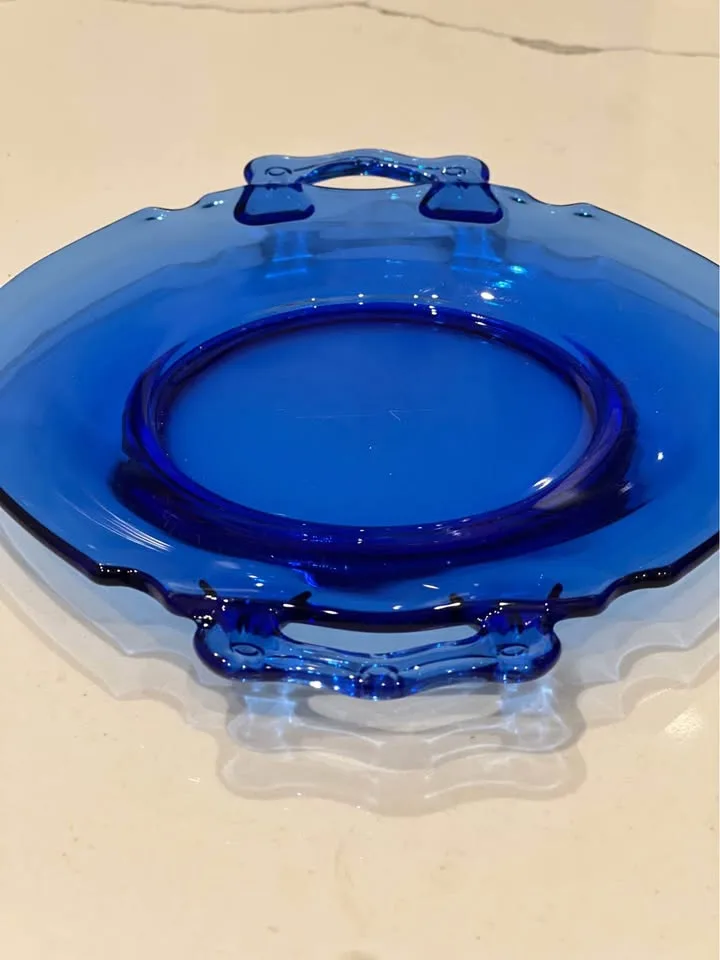 LE Smith Cobalt Blue Glass Plate Dish with Handles image indicator(2)