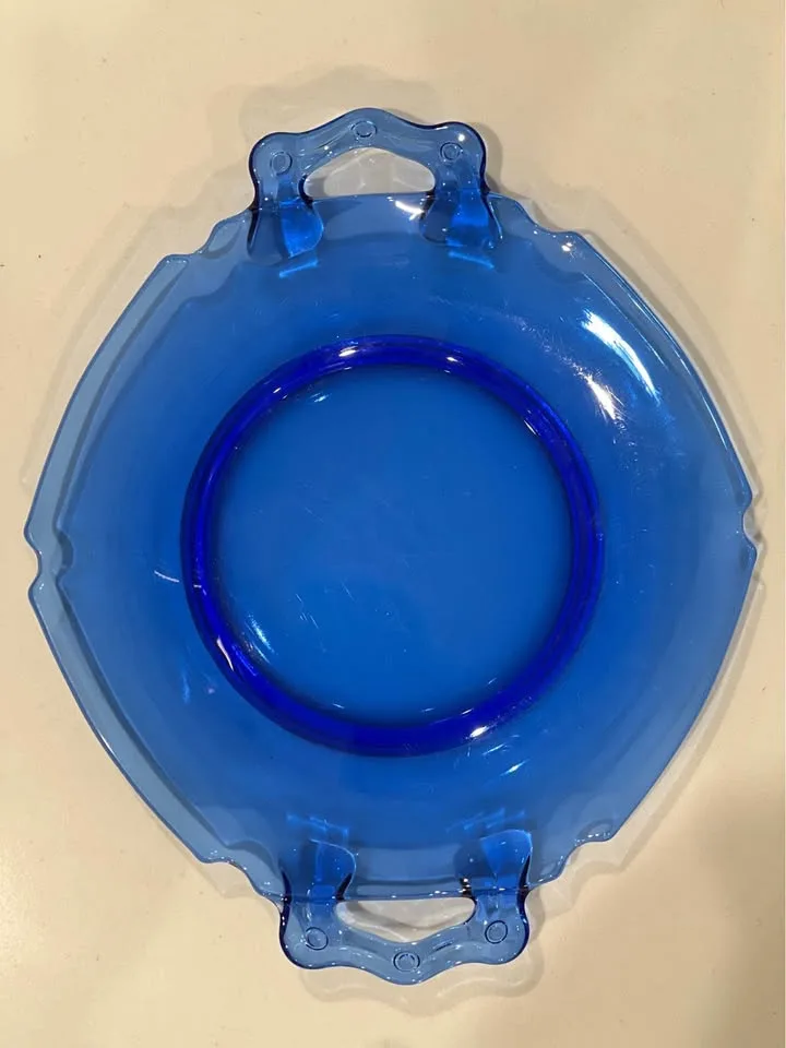 LE Smith Cobalt Blue Glass Plate Dish with Handles image indicator(4)