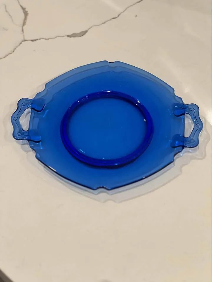 LE Smith Cobalt Blue Glass Plate Dish with Handles image indicator(5)