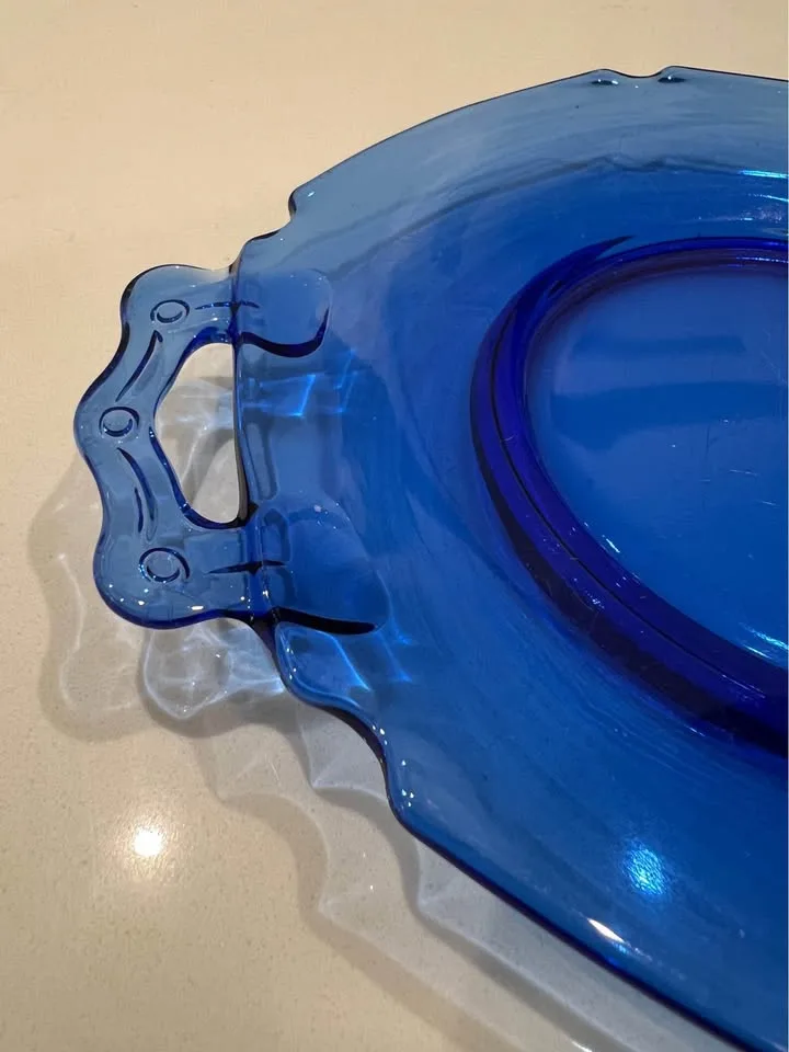 LE Smith Cobalt Blue Glass Plate Dish with Handles image indicator(6)