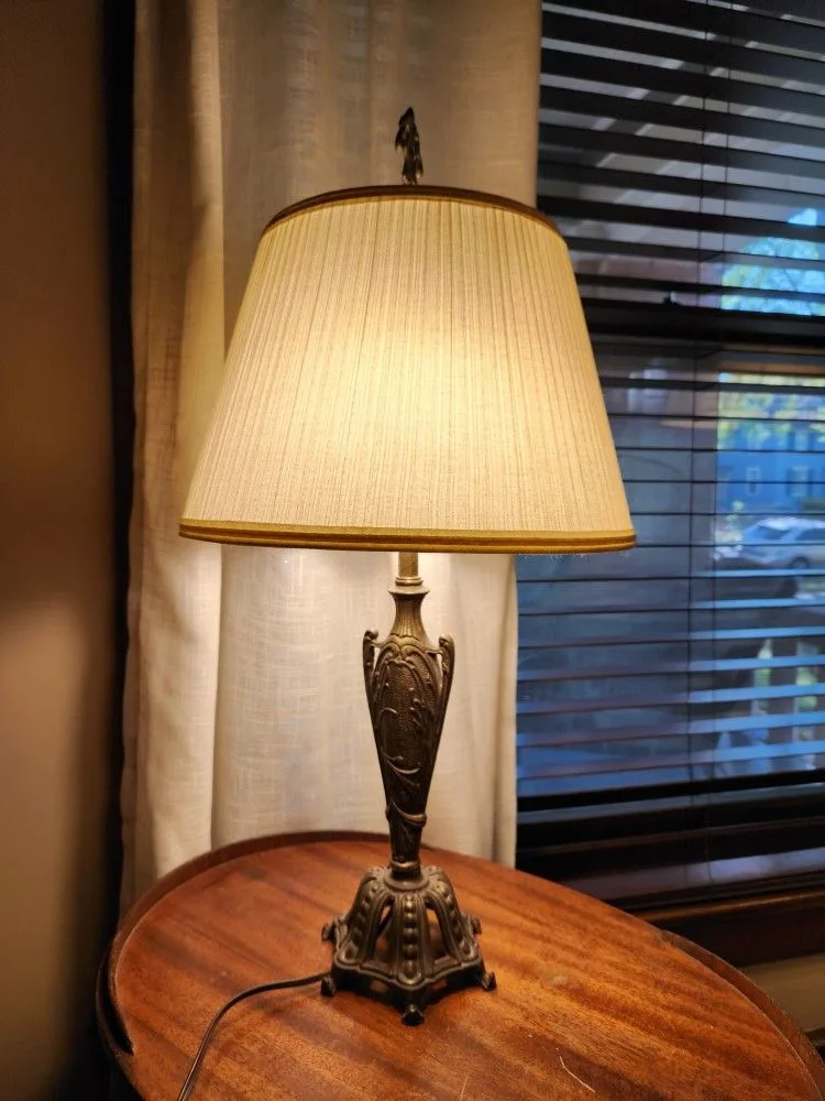 Vintage Art Deco Brass Table Lamp - 28" - Rewired thumbnail