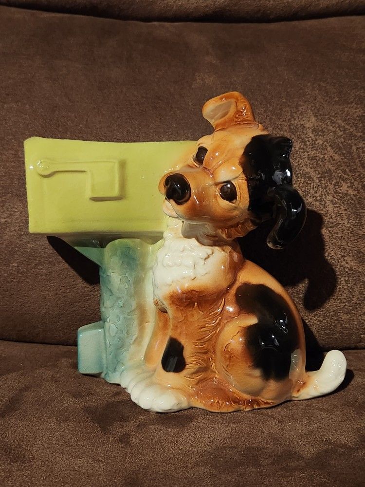 Vintage Royal Copley Puppy Mailbox Planter 8" tall