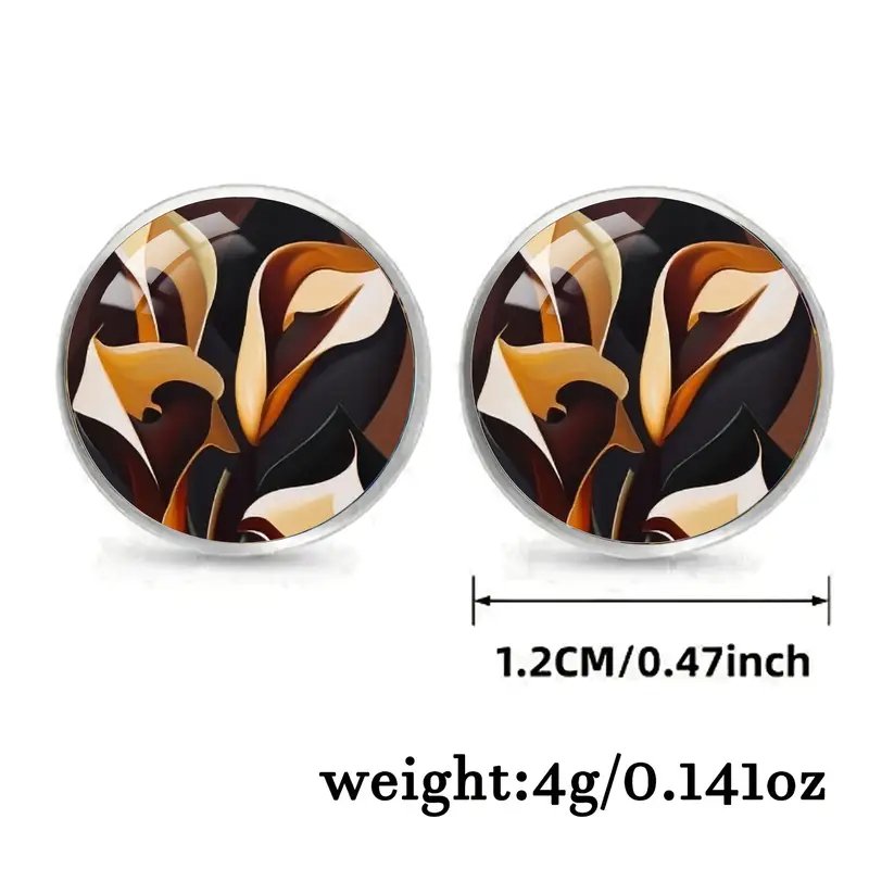 Glass Round Small Earrings - Coffee / Colorful Bubbles - photo 5