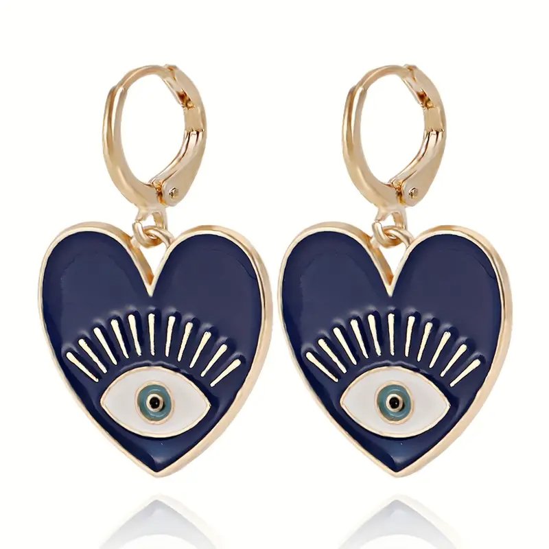 Colorful Heart Evil Eye Pattern Dangle Earrings - photo 2