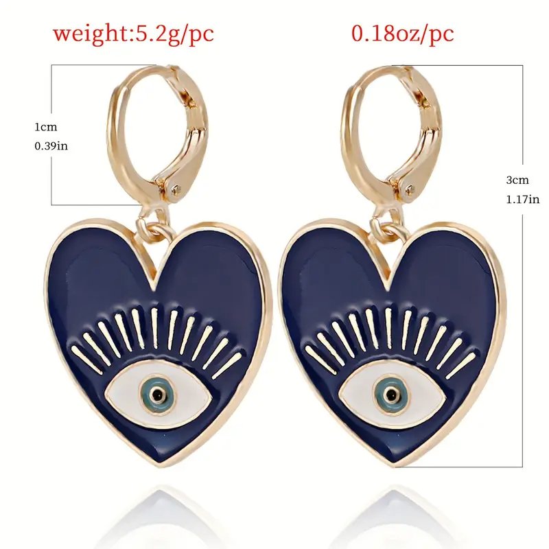 Colorful Heart Evil Eye Pattern Dangle Earrings - photo 4