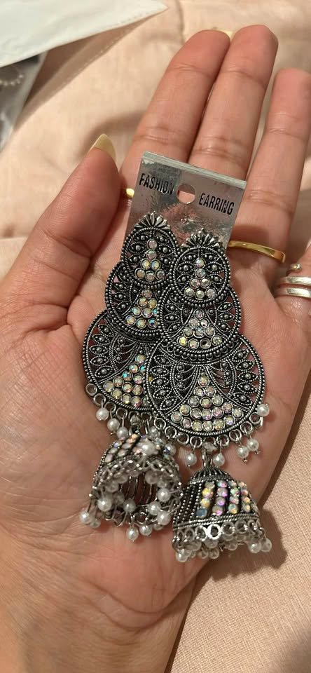 Long Oxidised Jhumke