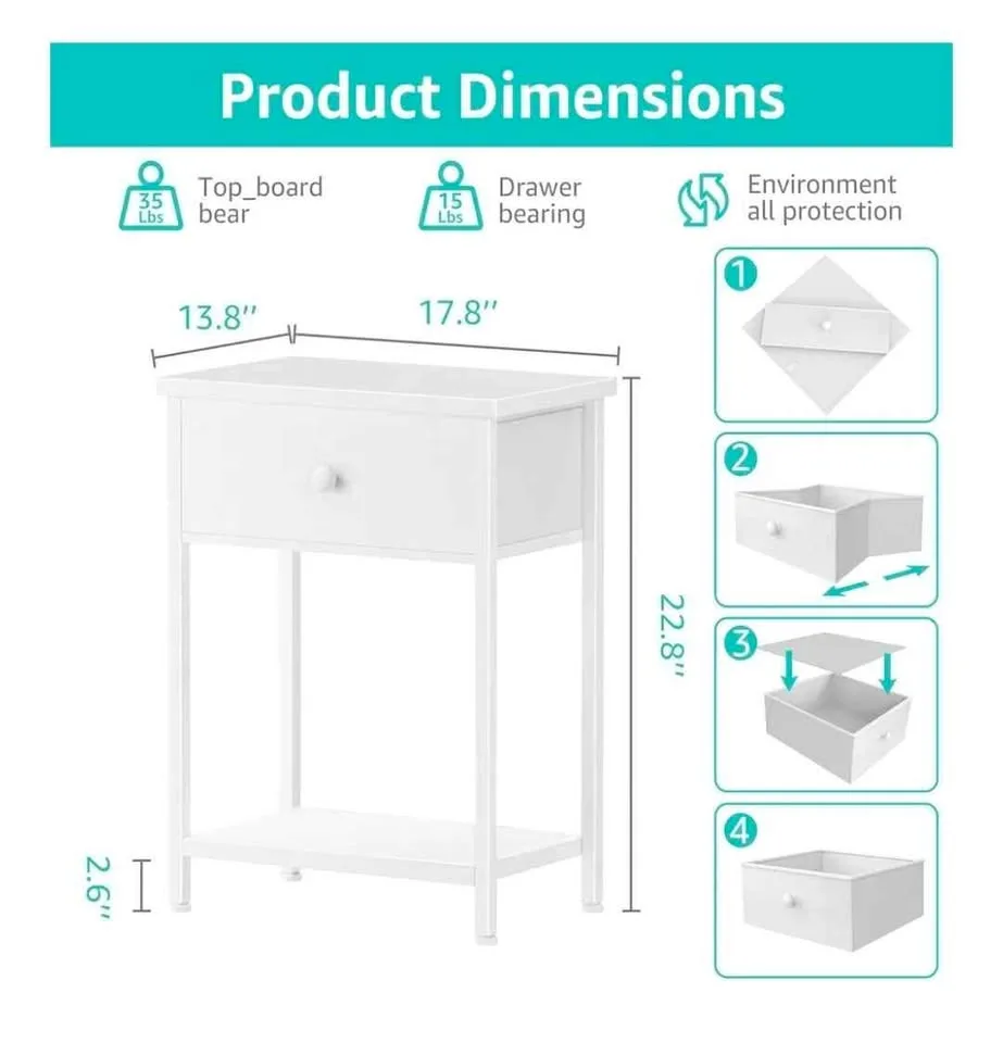 White Nightstand with Fabric Drawer image indicator(2)