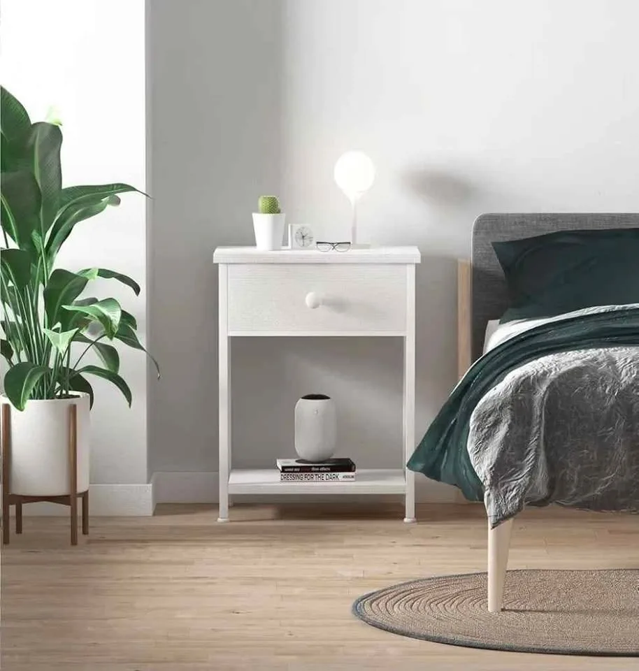 White Nightstand with Fabric Drawer image indicator(4)