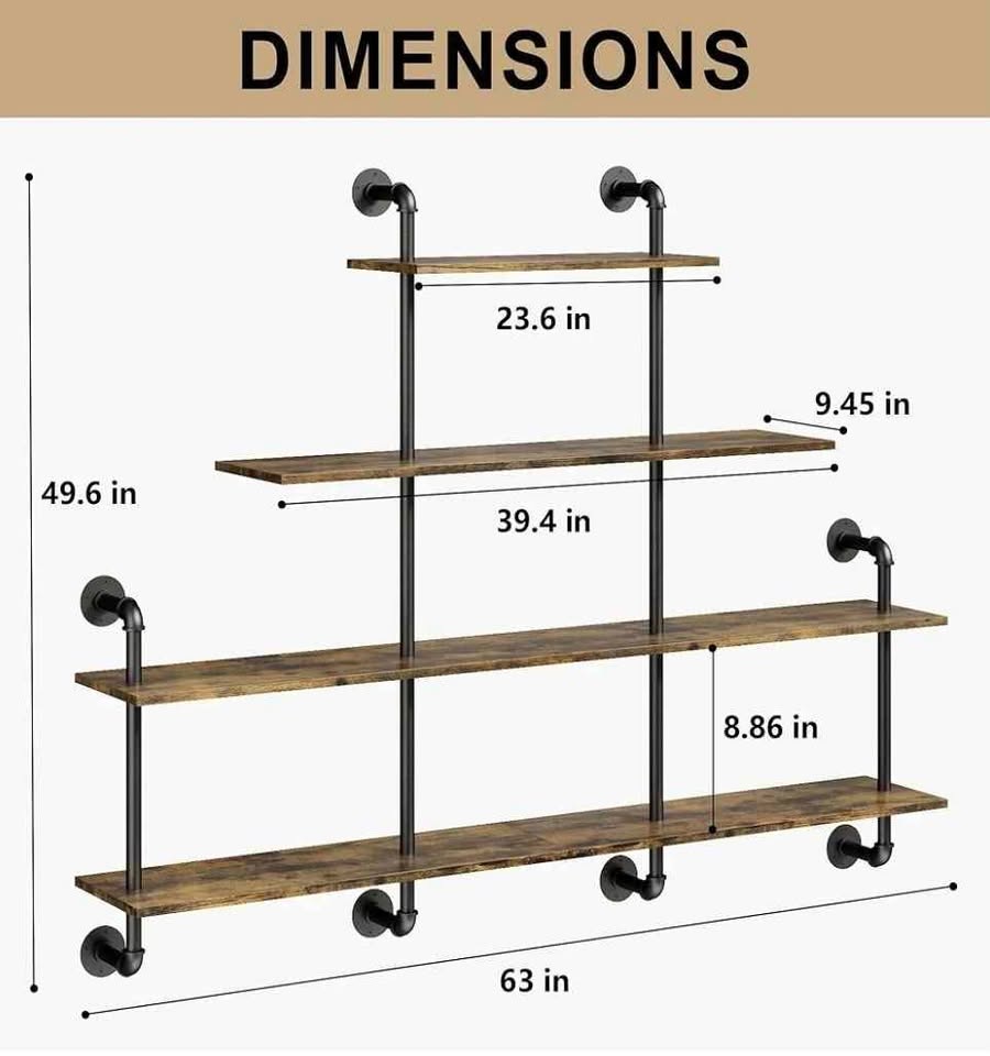 63" Industrial Pipe Shelving - 4 Tier - photo 5