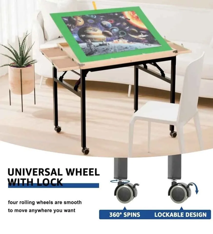 JoyPcs Puzzle Table with Drawers & Folding Metal Legs image indicator(4)