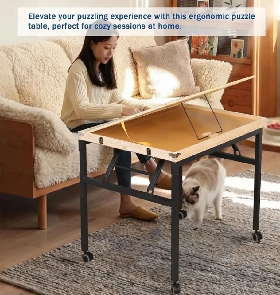 JoyPcs Puzzle Table with Drawers & Folding Metal Legs image indicator(5)