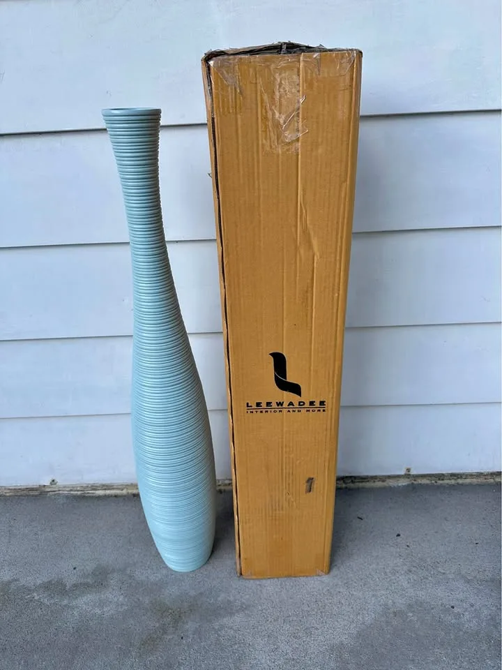 💙 34" Light Blue Wooden Floor Vase, Tall and Decorative thumbnail