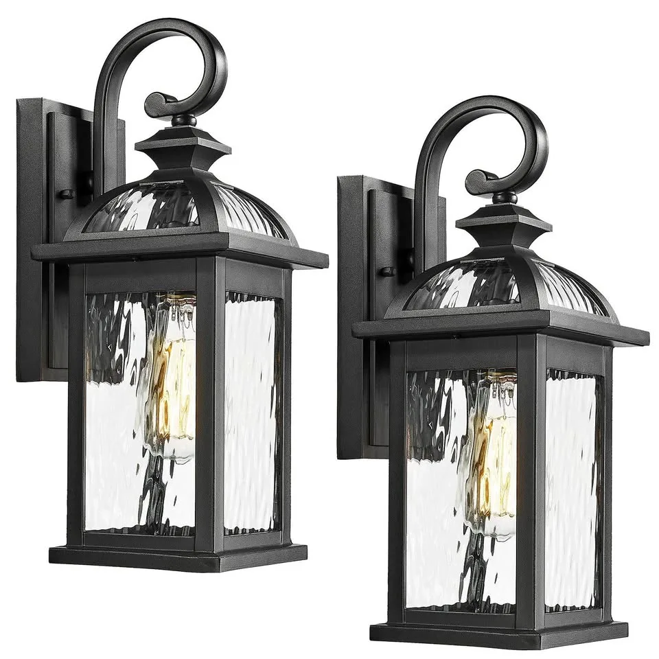 Waterproof Outdoor Wall Light – Ripple Glass, 38.2cm Tall thumbnail