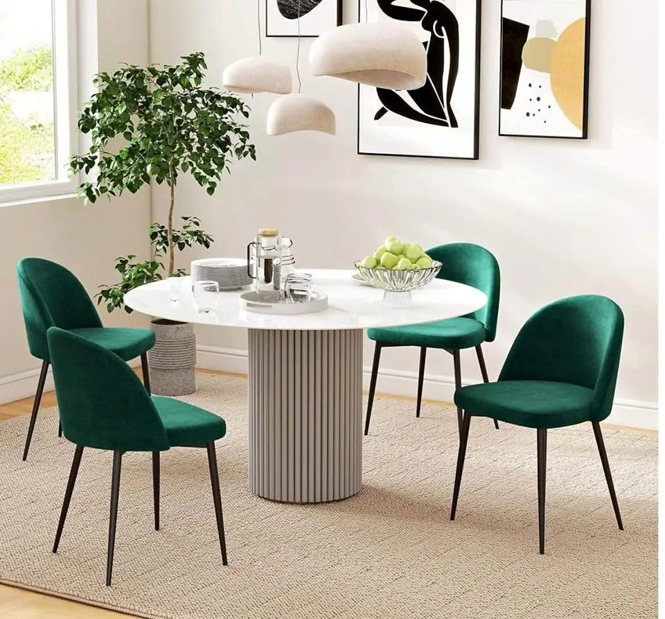 New HOMCOM Velvet Kitchen Chairs - Set of 2, Green thumbnail