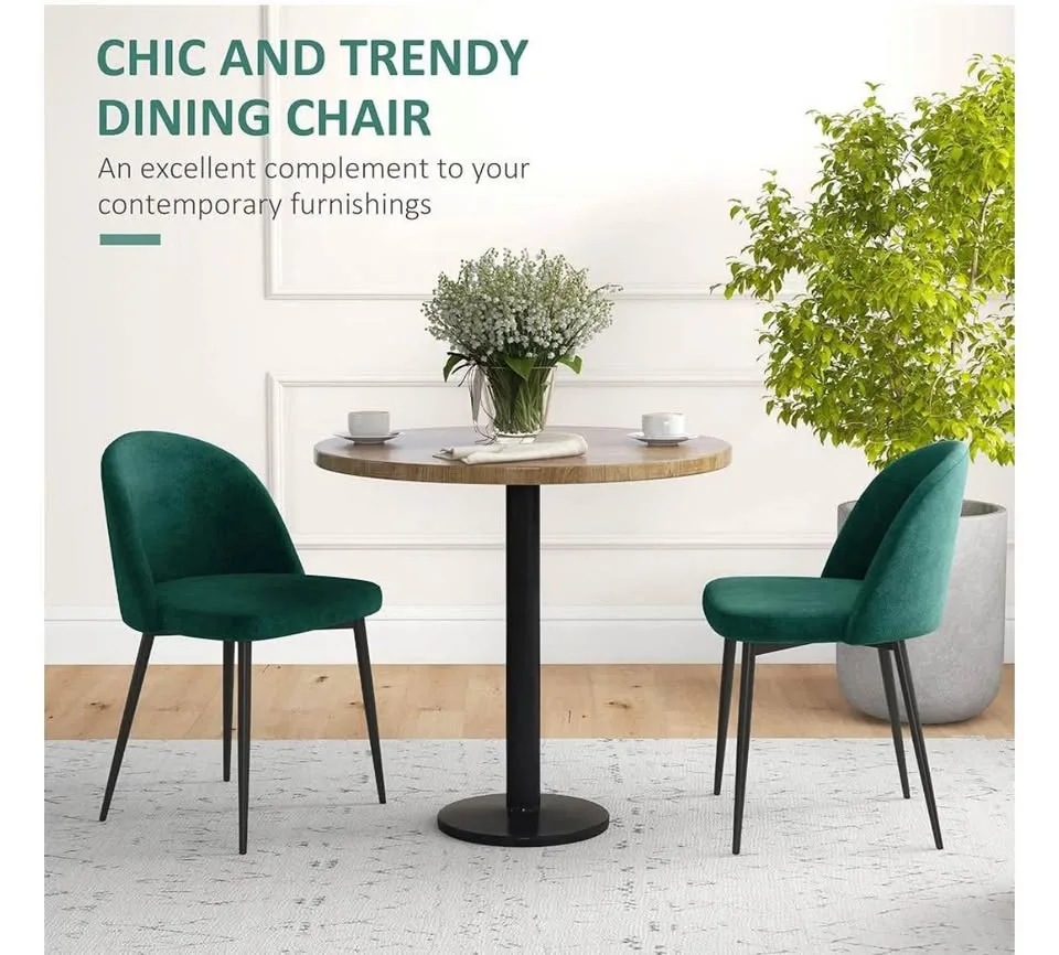 New HOMCOM Velvet Kitchen Chairs - Set of 2, Green image indicator(2)