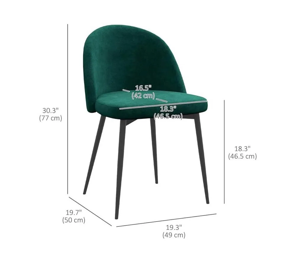 New HOMCOM Velvet Kitchen Chairs - Set of 2, Green image indicator(3)