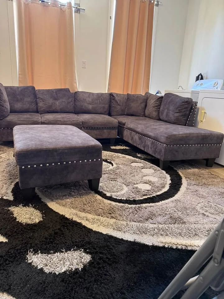 Grey Sectional Sofa with Ottoman and Rug image indicator(2)
