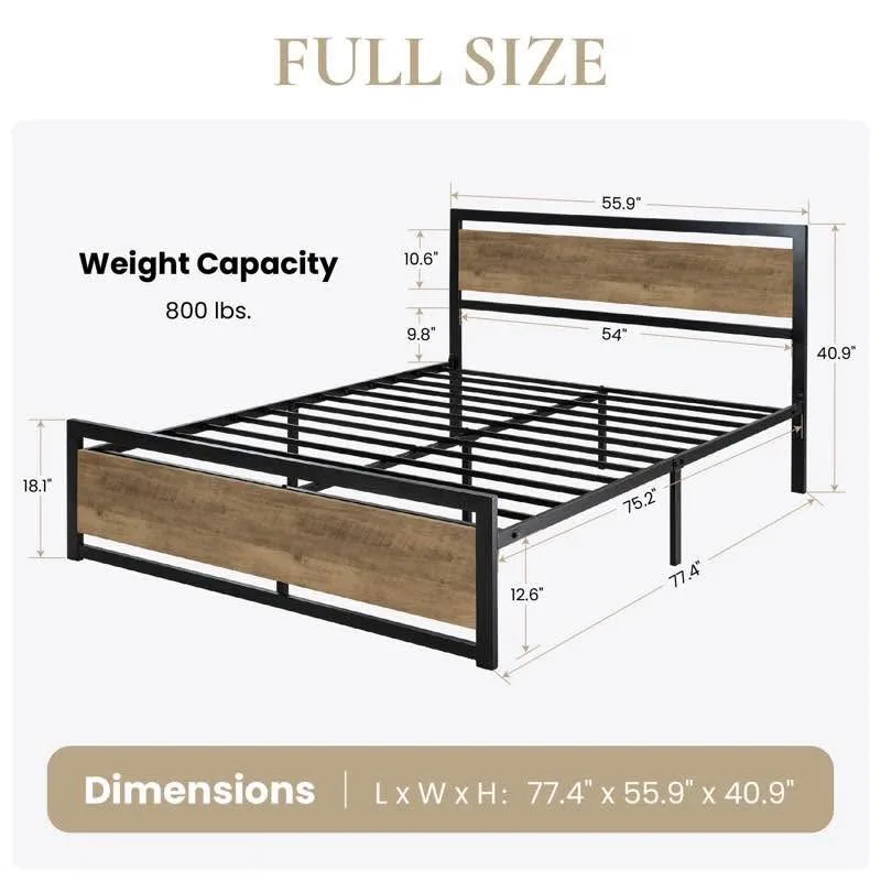 Marilee Wood and Black Metal Frame Bed with Headboard image indicator(2)