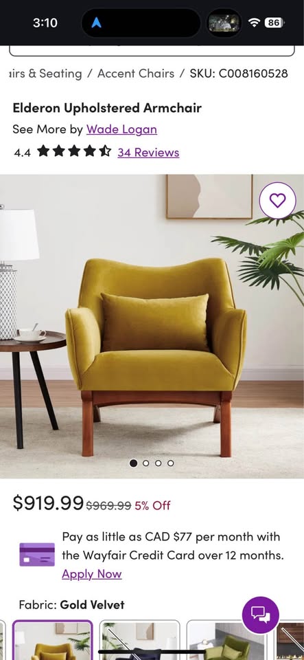Ashcroft Upholstered Armchair - golden velvet - photo 5