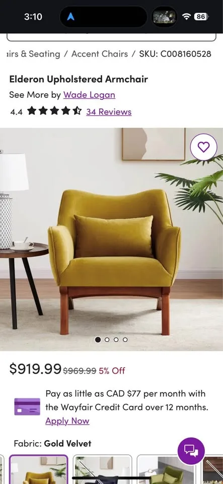 Ashcroft Upholstered Armchair - golden velvet image indicator(5)