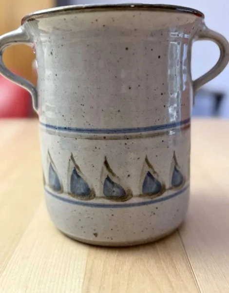 Vintage Pottery blue vessel with handles thumbnail