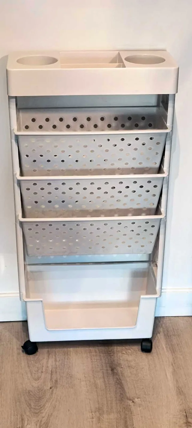 5-Tier Slim Rolling Storage Cart (White) thumbnail