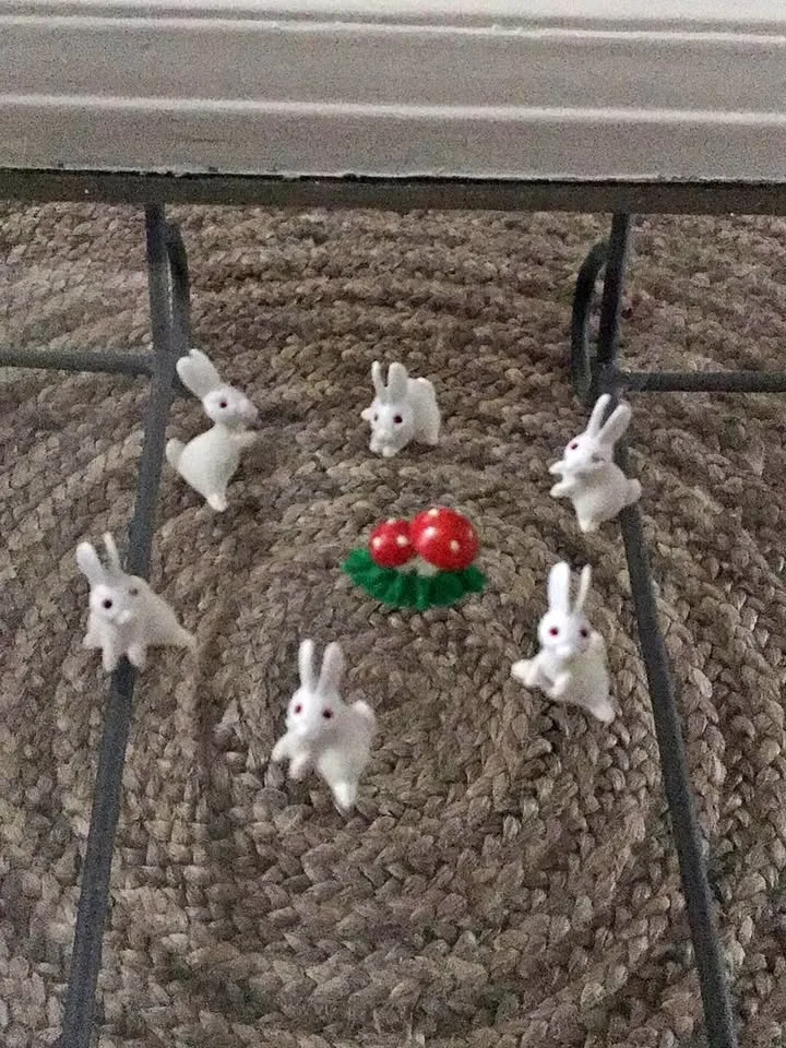 Set of 6 Miniature Easter Bunny Rabbits and Toadstool thumbnail