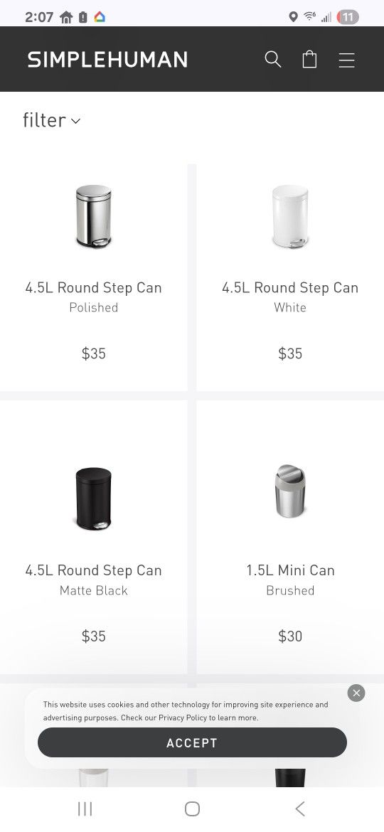 SimpleHuman 4.5L Round Step Trash Can Bronze - photo 4