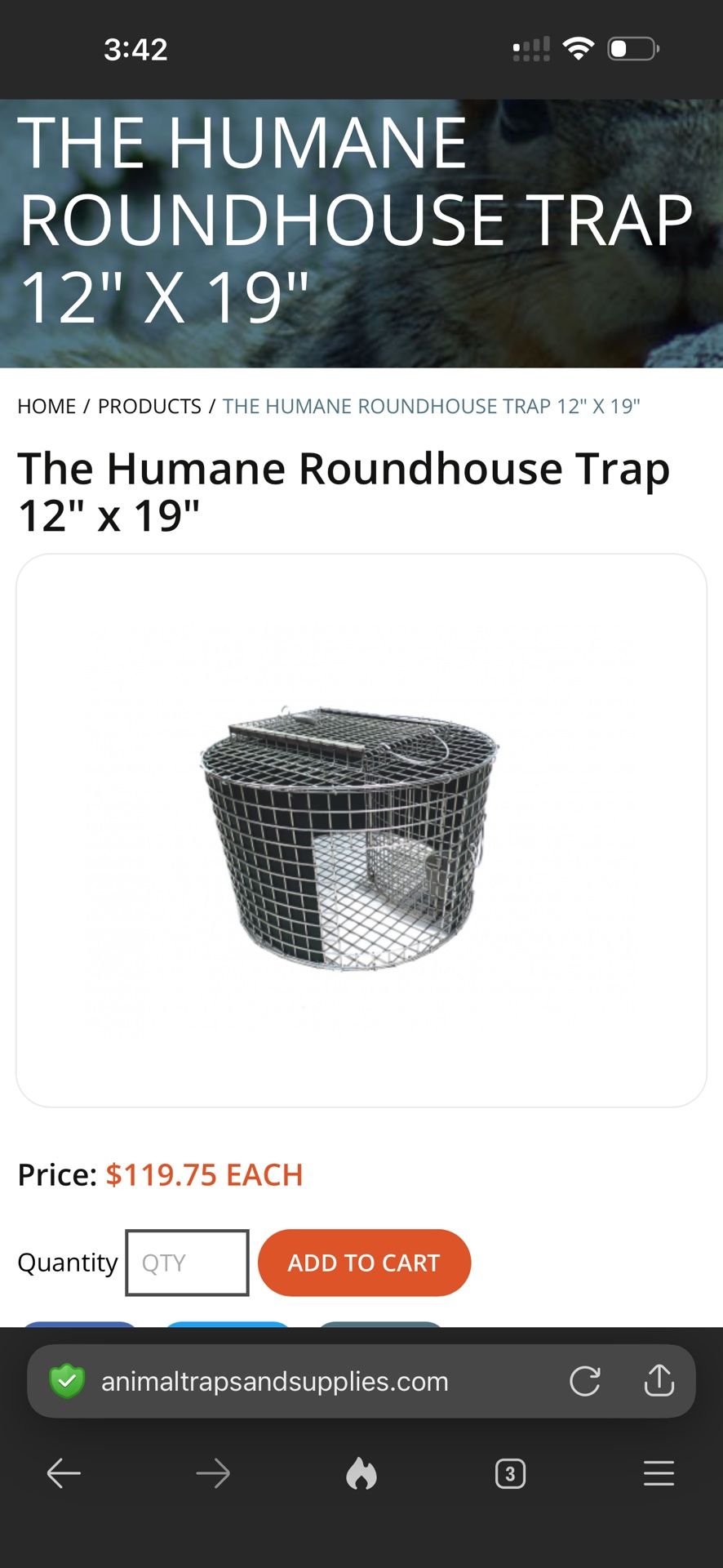 Round Animal Trap (Humane Roundhouse Trap 12" x 19") - photo 2