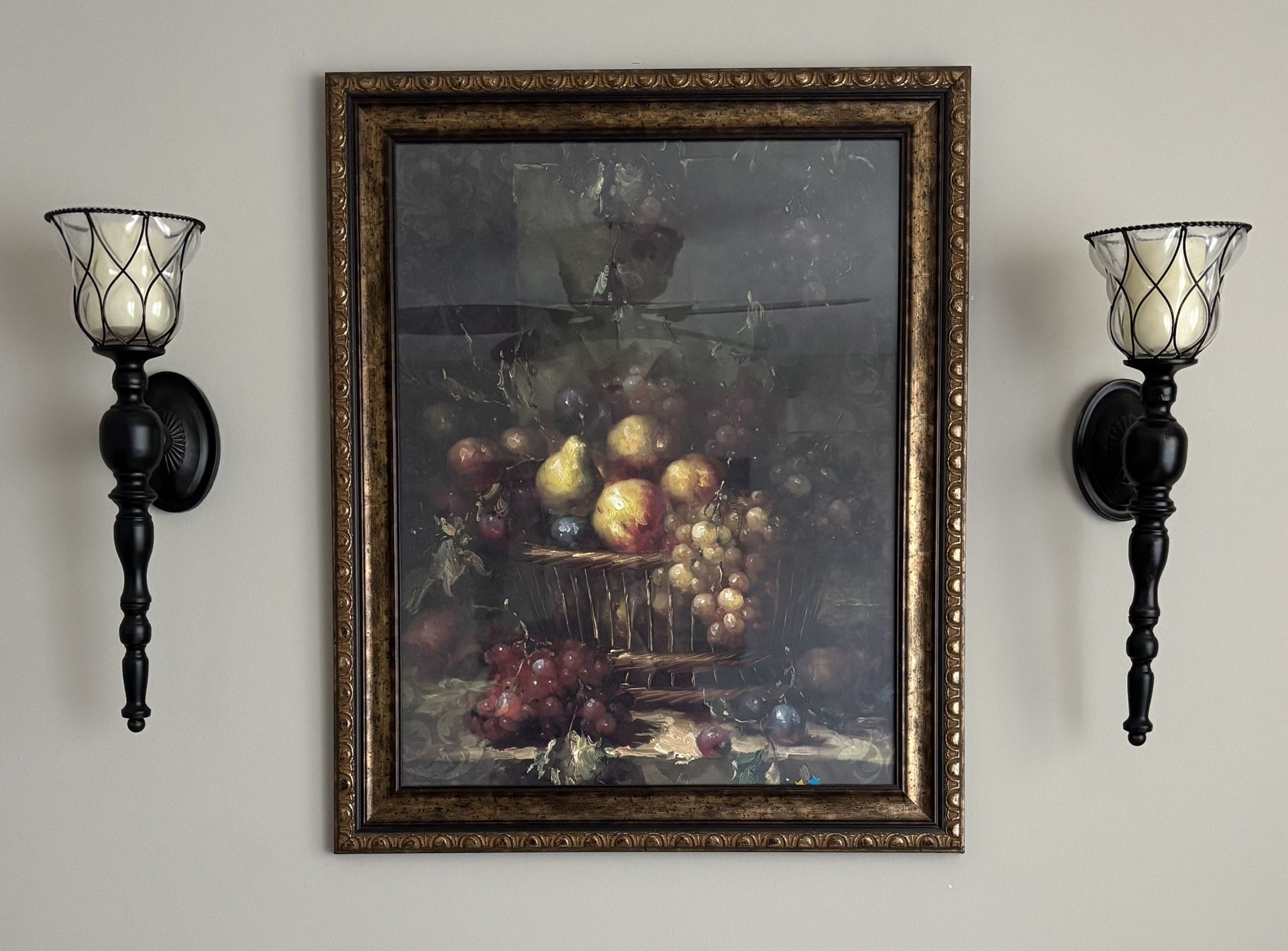 Fruit Framed Print 28X22 with 2 Wall Sconce