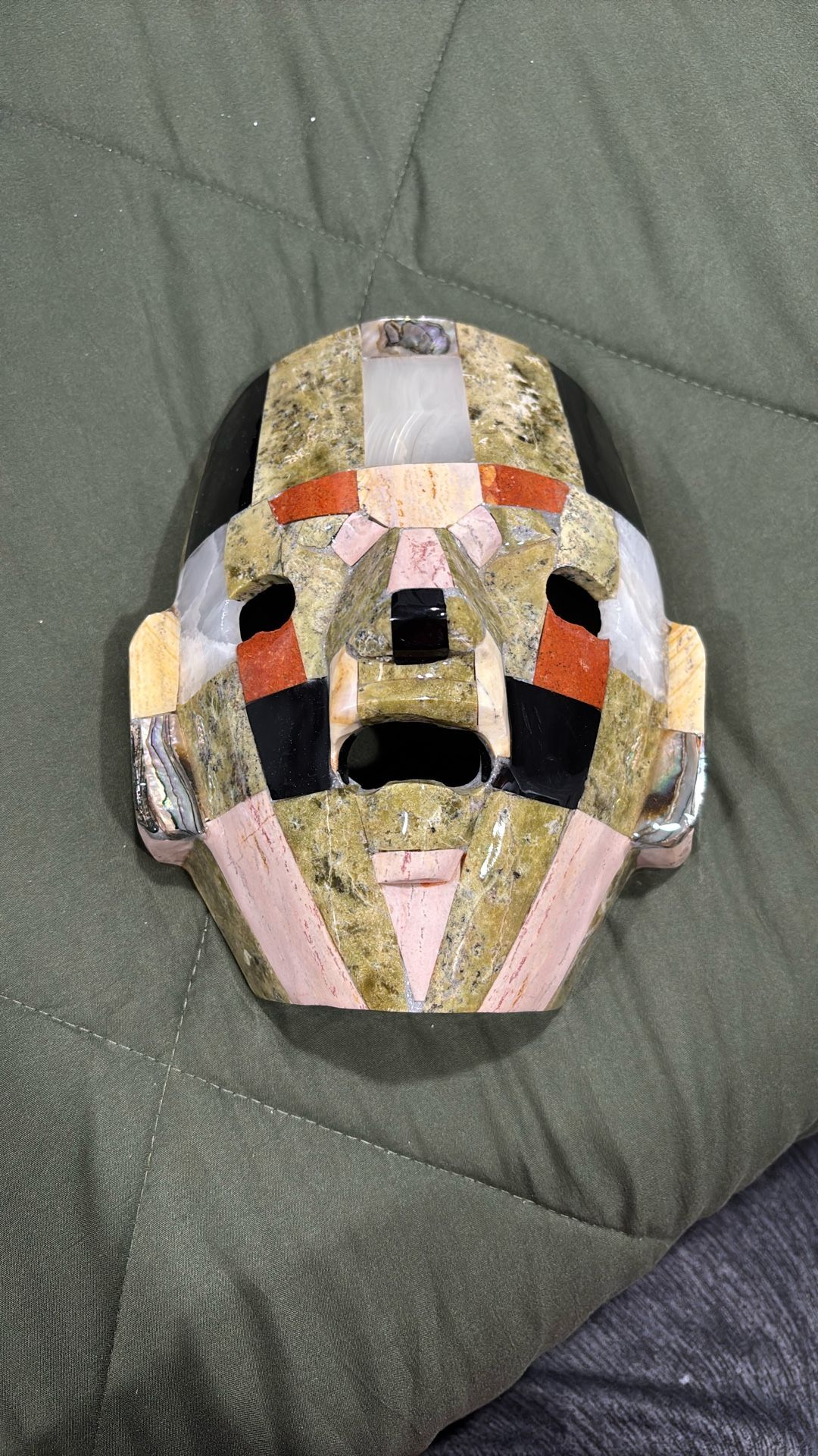 Mayan Death Mask Shell Quartz Burial Mosaic Sculpture