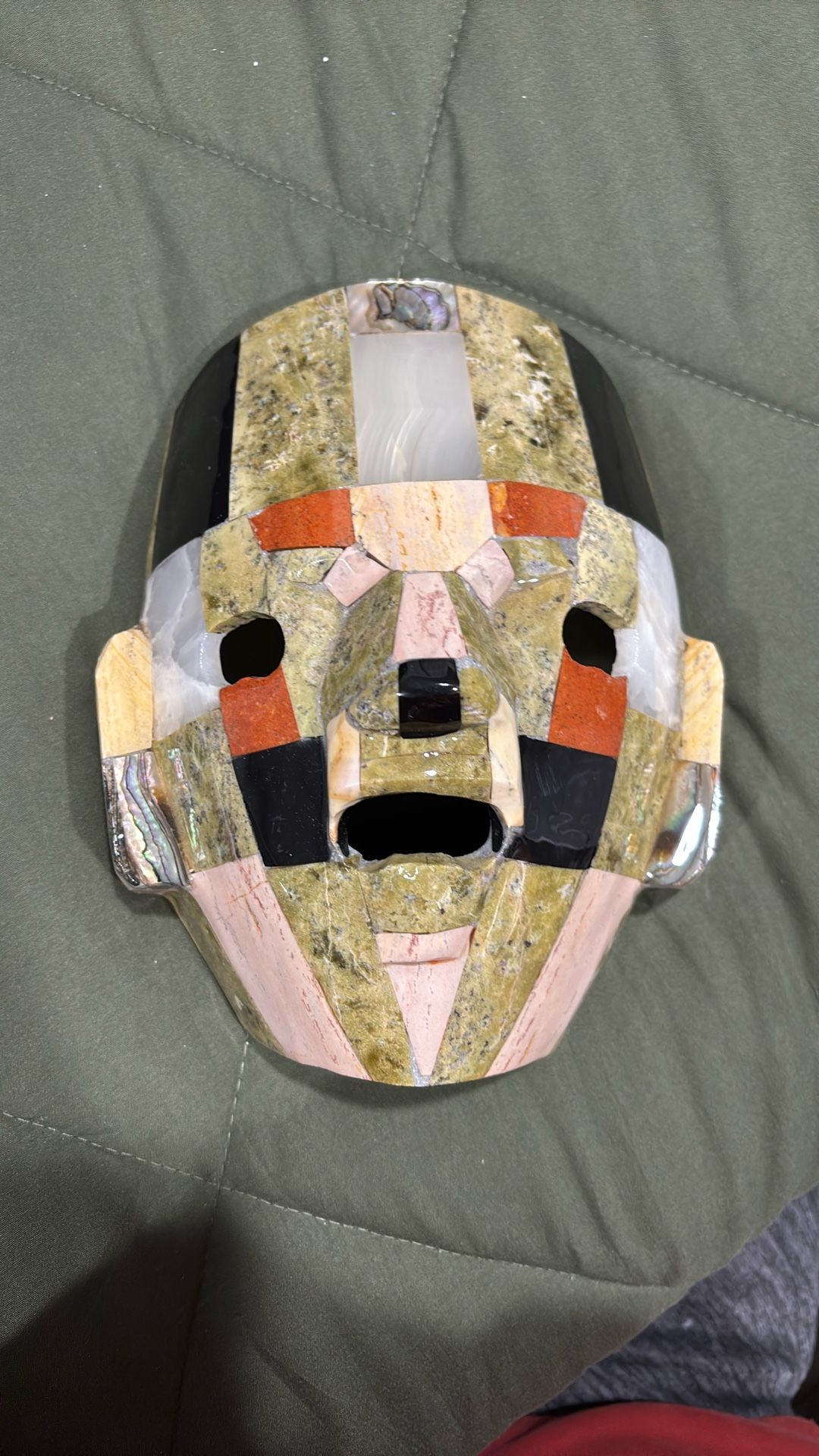 Mayan Death Mask Shell Quartz Burial Mosaic Sculpture - photo 3