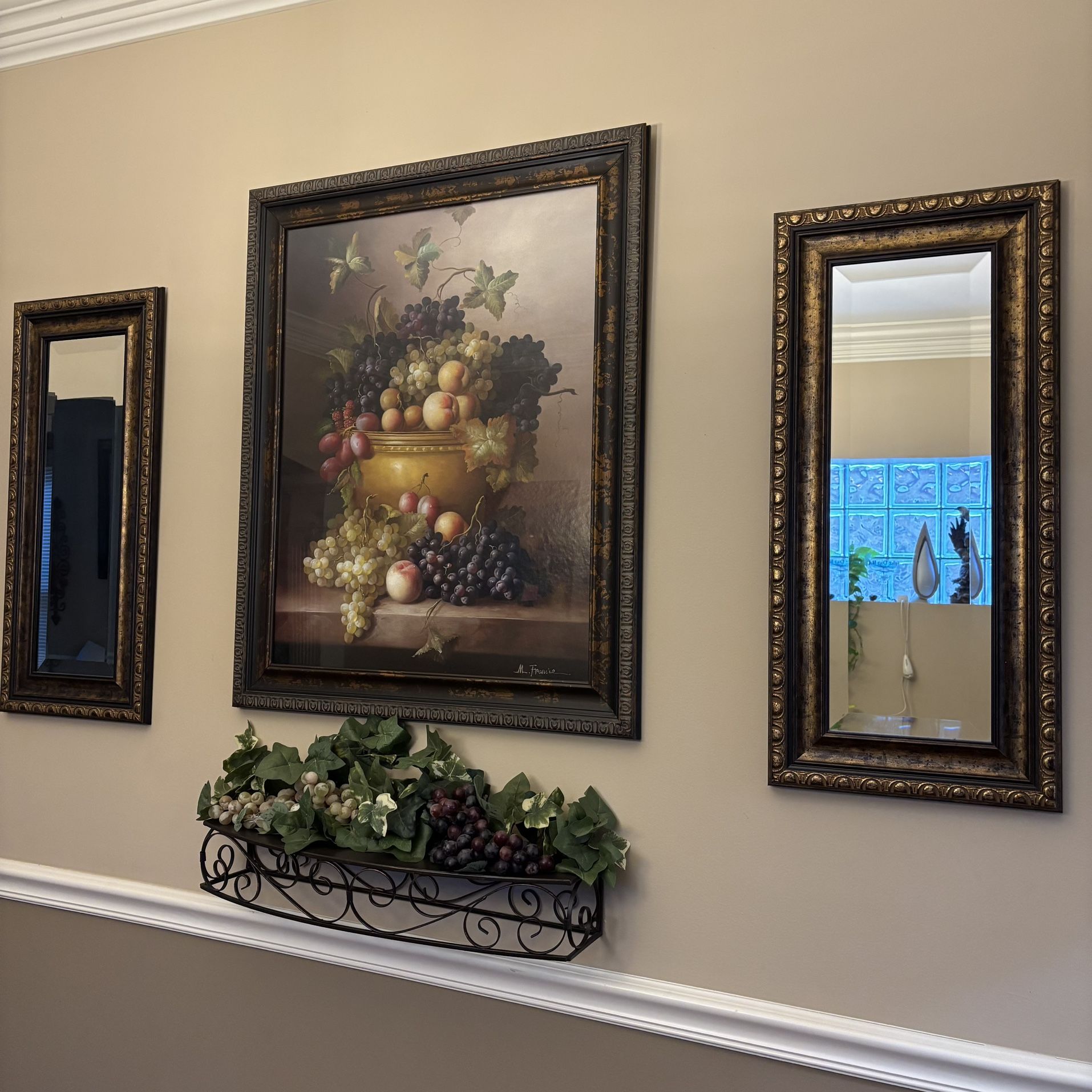 Bordeaux Fruit Framed Print with Mirrors and Metal Shelf